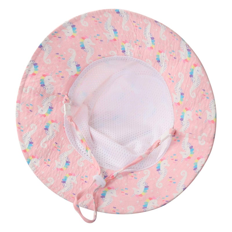 Home Prefer Kids UPF50+ Safari Sun Hat Girls Bucket Hat Summer Play Hat L 2T-4T, Sea Horse - Image 3